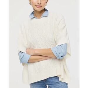 J.Crew Fisherman Cable-Knit Poncho Sweater Womens OS Cream Draped Relaxed Fit